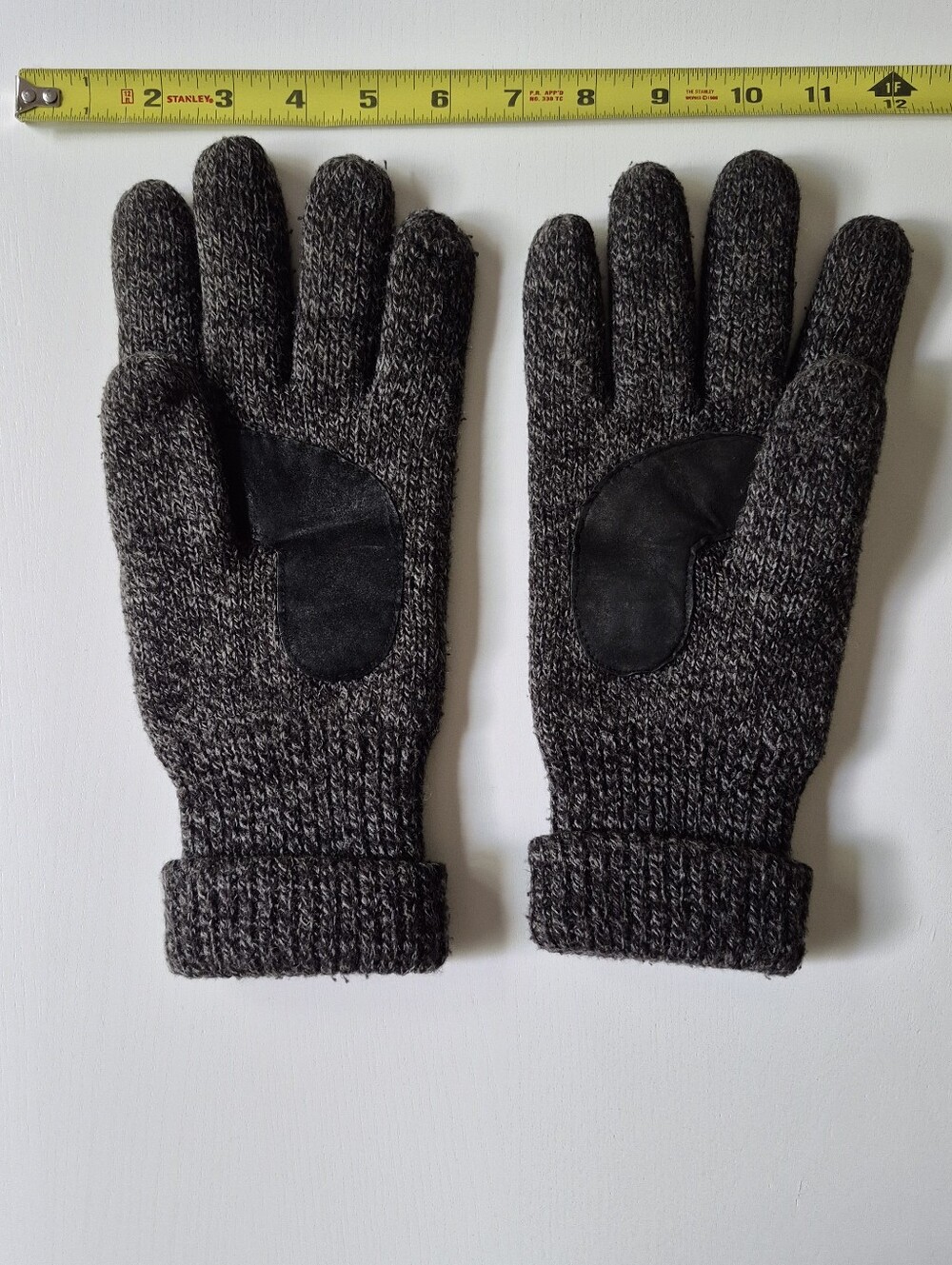 Men's Knit Winter Gloves with Suede Palm - Black Heather